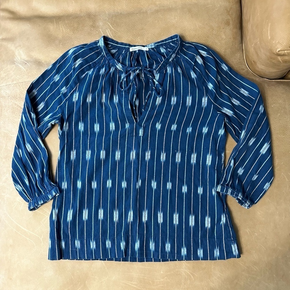 Marine Layer Blue Patterned Peasant Blouse